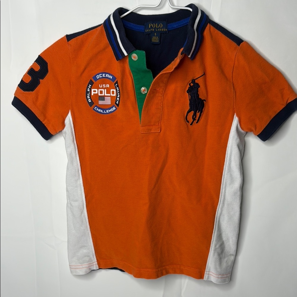 Polo by Ralph Lauren Orange and White Color-Block Polo